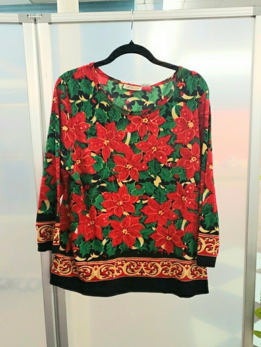 1990s Vintage Sequined Poinsettia Top